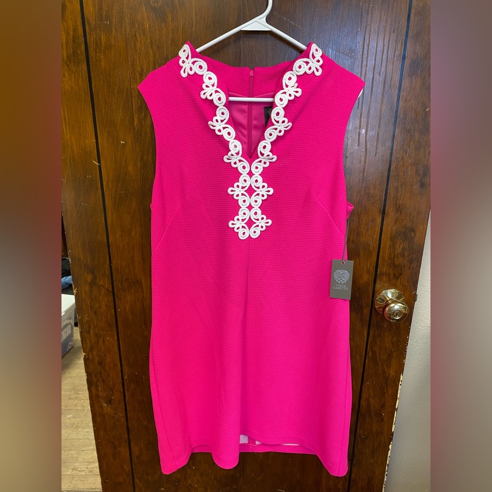 NEW $138 Vince Camuto Embroidered Neckline Pink Dress Size Women's 16